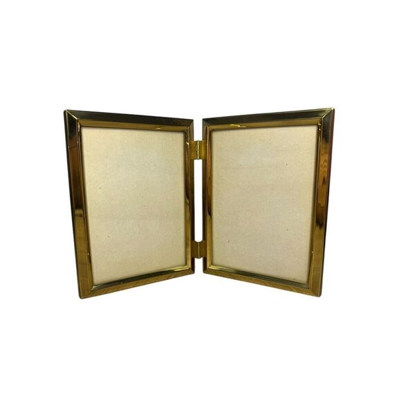 Vintage Brass Double Picture Frame Hinged 5x7 Free Standing Wall Hanging - Picture 1 of 5